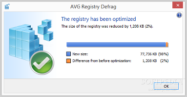 Showing the AVG PC Tuneup Registry Defrag optimization results